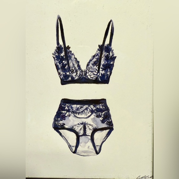 New in Black Frame, Hand Painted 5” x 7” Signed Art Print- Bra & Panties, Etsy - Picture 2 of 2